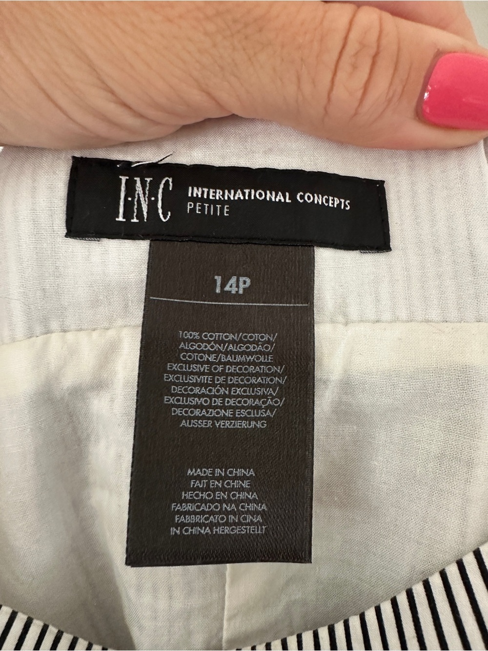 INC International Concepts 100% Cotton Pinstripe Embroidered Dress | size 14 P - Picture 4 of 4